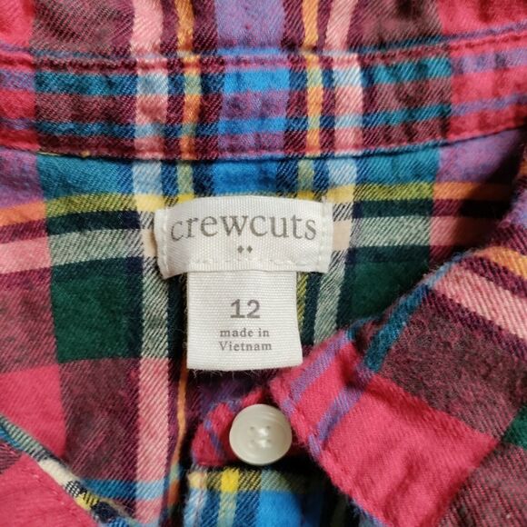 Crewcuts shirt size 12 plaid crop top red green cotton button down - Picture 2 of 5